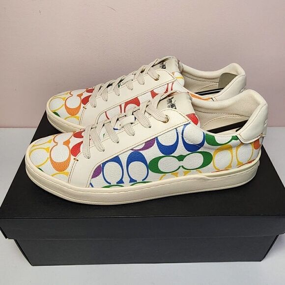 NIB COACH CI865 Size 9.5 B Women's White Multicolor Rainbow Clip Low Top Sneaker - Picture 1 of 6